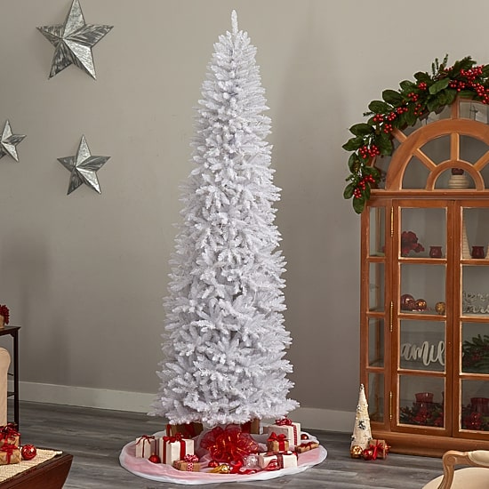 Nearly Natural 9 Foot Slim White Fir Pre-Lit Christmas Tree