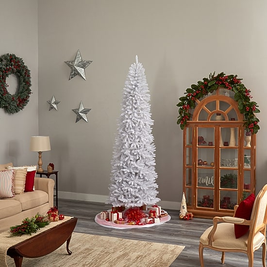 Nearly Natural 9 Foot Slim White Fir Pre-Lit Christmas Tree