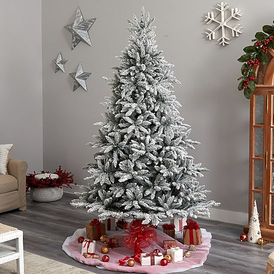 Nearly Natural 8 Foot West Virginia Flocked Spruce With 1856 Bendable Branches And 600 Clear Lights Pre-Lit Christmas Tree