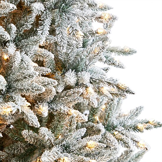 Nearly Natural 8 Foot West Virginia Flocked Spruce With 1856 Bendable Branches And 600 Clear Lights Pre-Lit Christmas Tree