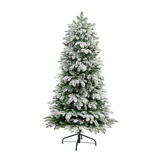 Nearly Natural 5 Foot North Carolina Flocked Fir With 1247 Bendable Branches And 350 Warm White Lights Pre-Lit Christmas Tree