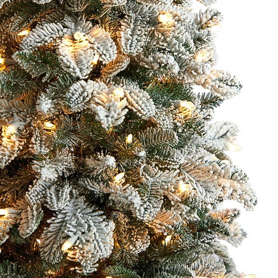 Nearly Natural 5 Foot North Carolina Flocked Fir With 1247 Bendable Branches And 350 Warm White Lights Pre-Lit Christmas Tree