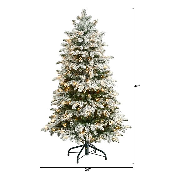 Nearly Natural 4 Foot North Carolina Flocked Fir With 779 Bendable Branches And 250 Warm White Lights Pre-Lit Christmas Tree