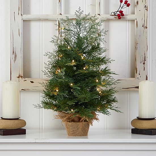 Nearly Natural 2 Foot Fir In Burlap Base With 35 Warm White Led Lights Pre-Lit Christmas Tree
