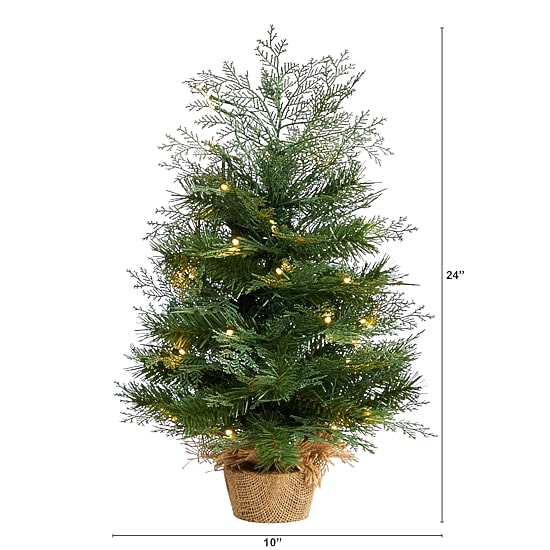 Nearly Natural 2 Foot Fir In Burlap Base With 35 Warm White Led Lights Pre-Lit Christmas Tree