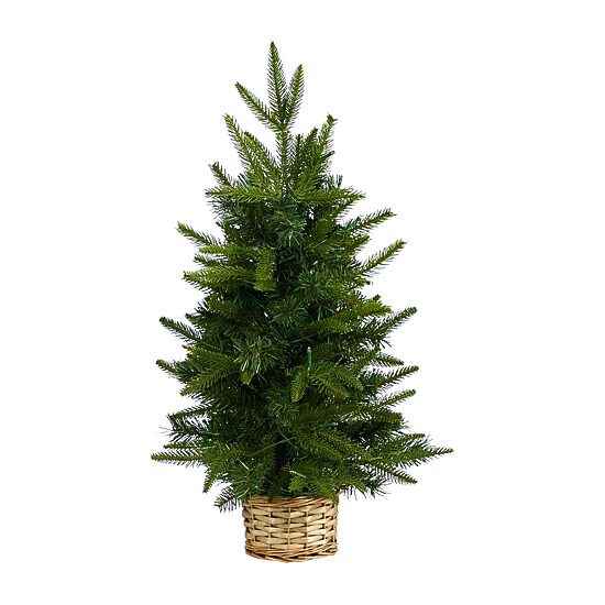 Nearly Natural 2 Foot Pine In Decorative Basket With 35 Clear Led Lights Pre-Lit Christmas Tree