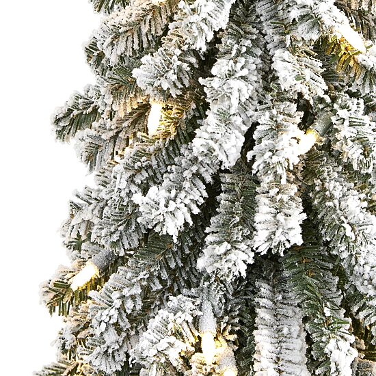Nearly Natural 2 Foot Grand Flocked Pine On Natural Trunk With 111 Bendable Branches And 35 Clear Lights Pre-Lit Christmas Tree