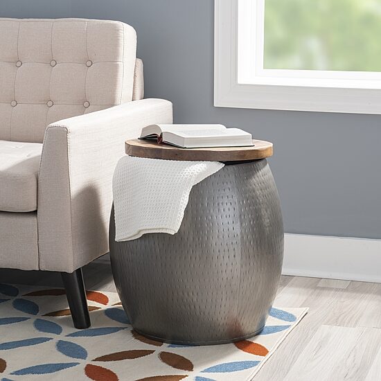 Kirkglen Wood and Glass Drum Side Table