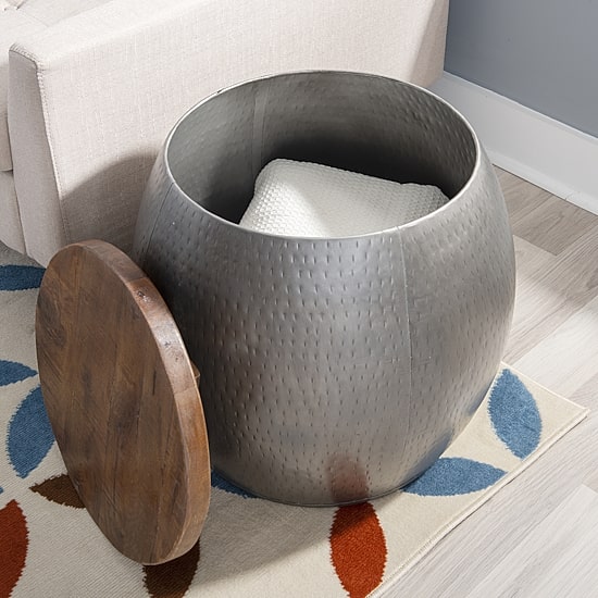 Kirkglen Wood and Glass Drum Side Table