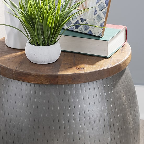 Kirkglen Wood and Glass Drum Side Table