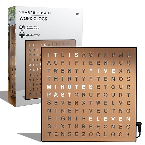 Sharper Image 8" Copper Electronic Word Clock with LED Light Display