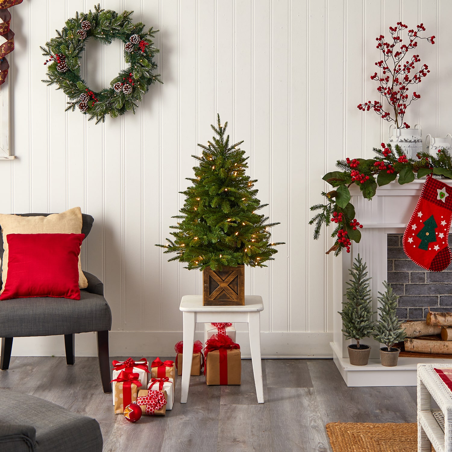 Nearly Natural 3 Foot Finland Fir In Decorative Planter Pre-Lit Christmas Tree