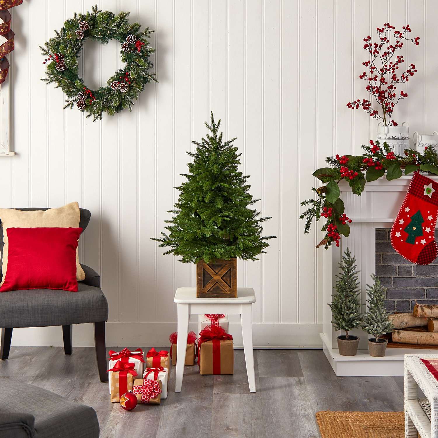 Nearly Natural 3 Foot Finland Fir In Decorative Planter Pre-Lit Christmas Tree