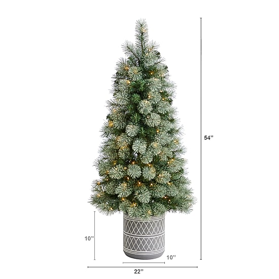 Nearly Natural 4 1/2 Foot Flocked Pine In Planter With 232 Bendable Branches And 120 Warm White Led Lights Pre-Lit Christmas Tree