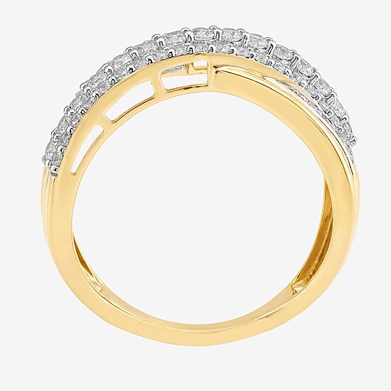 Womens 3/4 CT. T.W. Lab Grown White Diamond 10K Gold Crossover Band