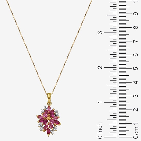 14K Gold over Silver Lab-Created Gemstone Flower Pendant Necklace
