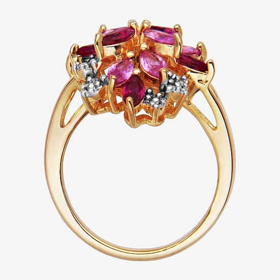 14K Gold over Silver Lab-Created Gemstone Flower Ring