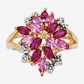 14K Gold over Silver Lab-Created Gemstone Flower Ring
