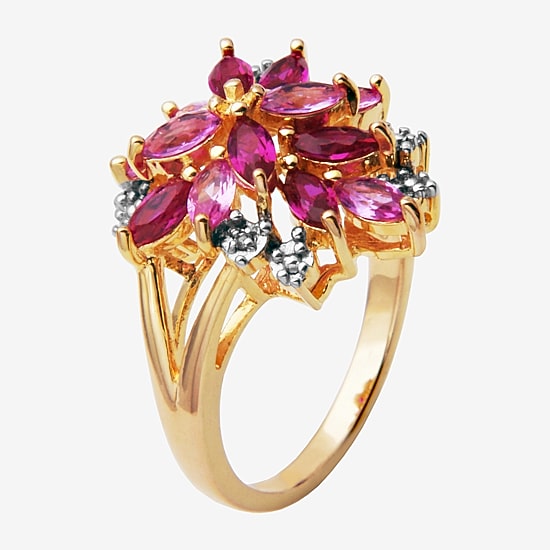 14K Gold over Silver Lab-Created Gemstone Flower Ring