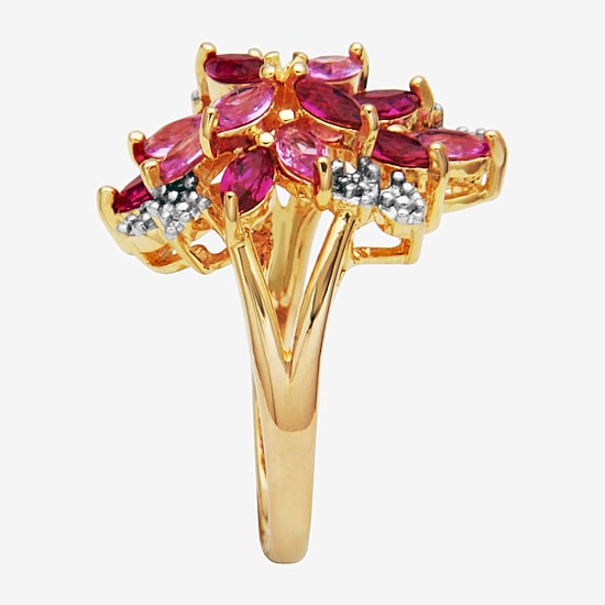 14K Gold over Silver Lab-Created Gemstone Flower Ring