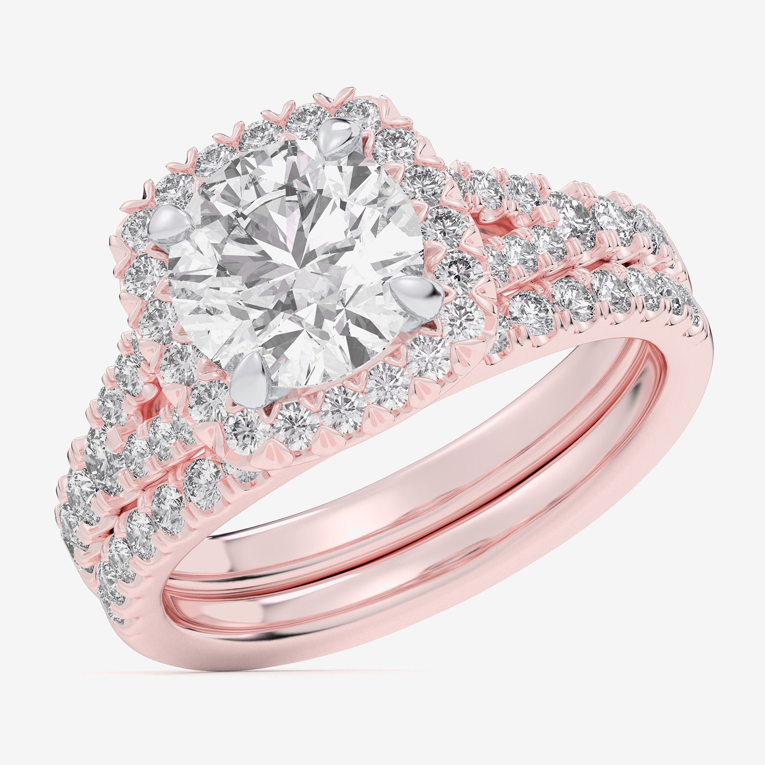 G-H / Si1-Si2) Womens / CT. T.W. Lab Grown White Diamond 14K Gold Round Side Stone Halo Bridal Set