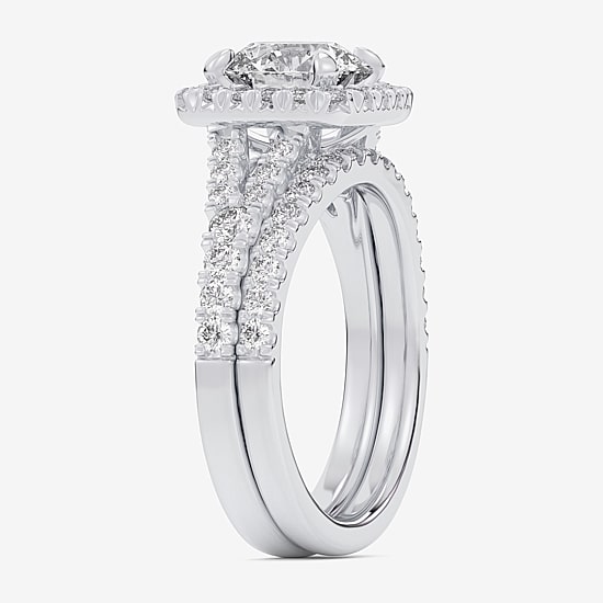 (G-H / Si1-Si2) Womens 4 CT. T.W. Lab Grown White Diamond 14K Gold Round Side Stone Halo Bridal Set