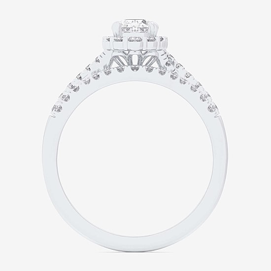 (G-H / Si1-Si2) Womens 7/8 CT. T.W. Lab Grown White Diamond 10K Gold Oval Side Stone Halo Bridal Set