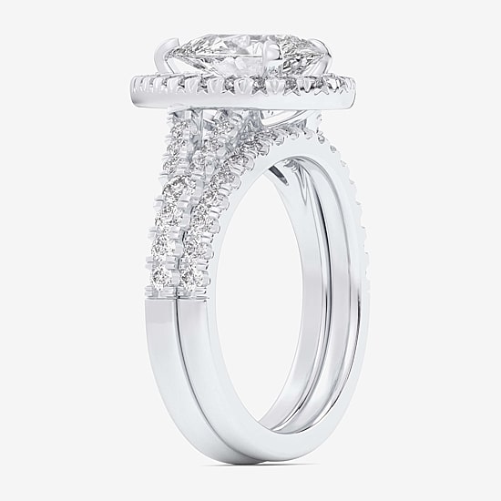 (G-H / Si1-Si2) Womens 1 5/8 CT. T.W. Lab Grown White Diamond 14K Gold Pear Side Stone Halo Bridal Set