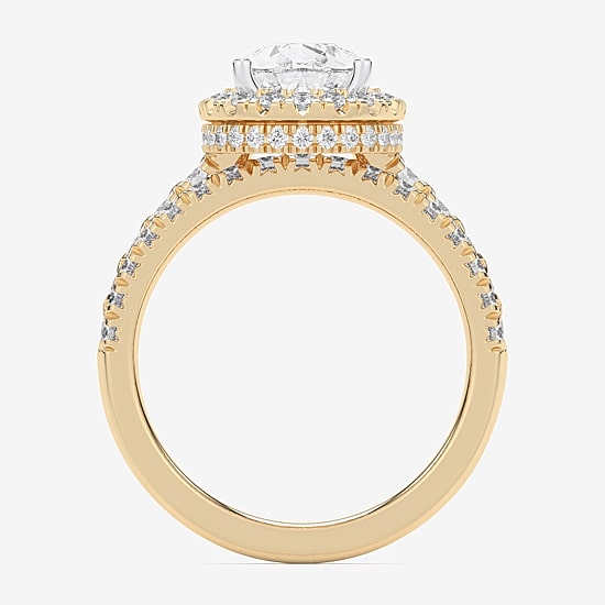 (G-H / Si1-Si2) Womens 4 1/4 CT. T.W. Lab Grown White Diamond 14K Gold Pear Side Stone Halo Bridal Set