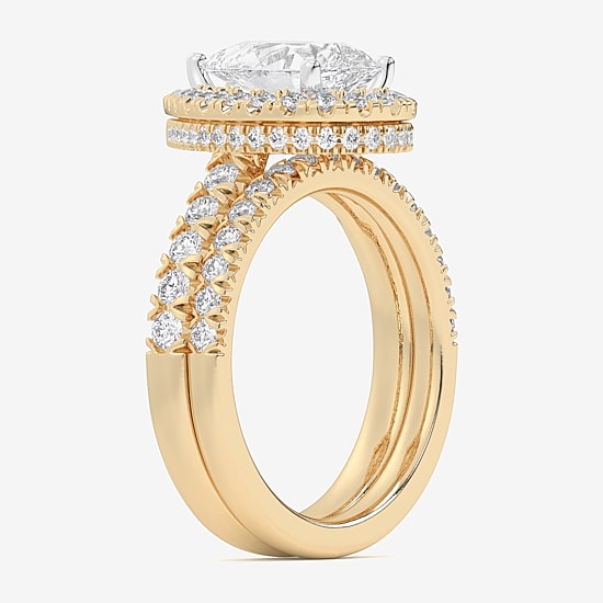 (G-H / Si1-Si2) Womens 4 1/4 CT. T.W. Lab Grown White Diamond 14K Gold Pear Side Stone Halo Bridal Set
