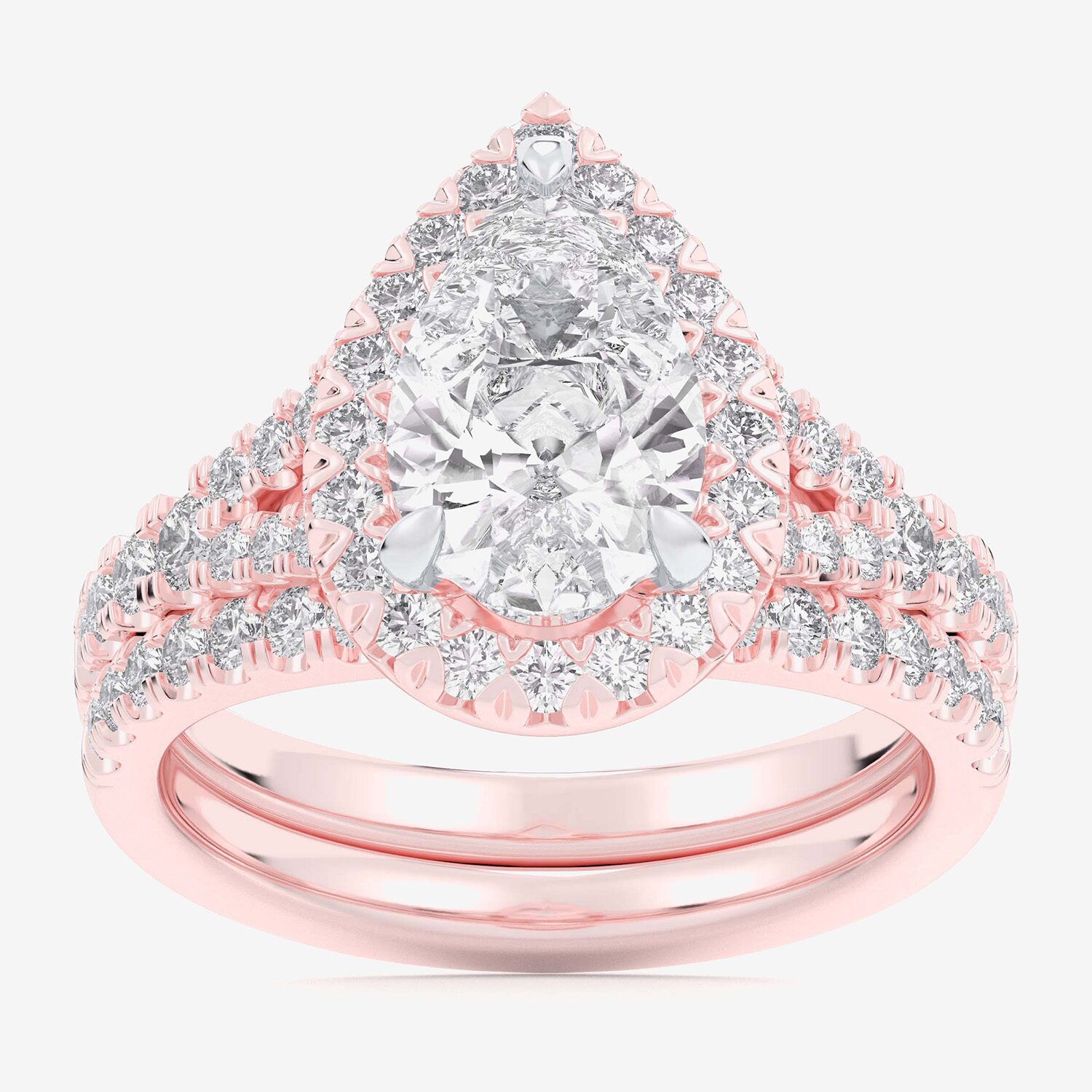 G-H / Si1-Si2) Womens CT. T.W. Lab Grown White Diamond 14K Gold Pear Side Stone Halo Bridal Set