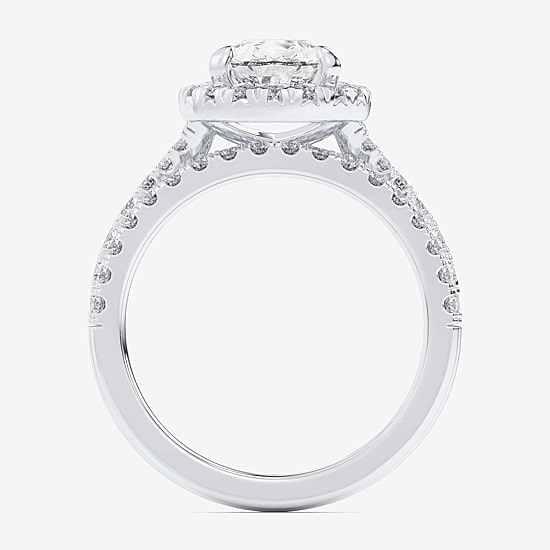 (G-H / Si1-Si2) Womens 3 CT. T.W. Lab Grown White Diamond 14K Gold Pear Side Stone Halo Bridal Set