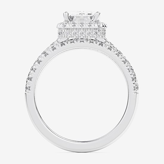(G-H / Si1-Si2) Womens 1 5/8 CT. T.W. Lab Grown White Diamond 14K Gold Side Stone Halo Bridal Set