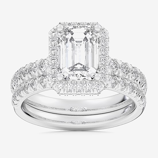 (G-H / Si1-Si2) Womens 1 5/8 CT. T.W. Lab Grown White Diamond 14K Gold Side Stone Halo Bridal Set