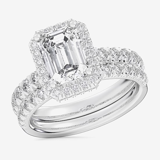 (G-H / Si1-Si2) Womens 1 5/8 CT. T.W. Lab Grown White Diamond 14K Gold Side Stone Halo Bridal Set