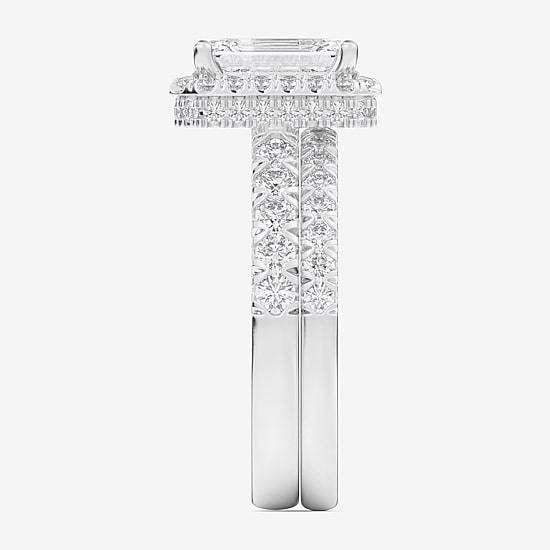 (G-H / Si1-Si2) Womens 1 5/8 CT. T.W. Lab Grown White Diamond 14K Gold Side Stone Halo Bridal Set