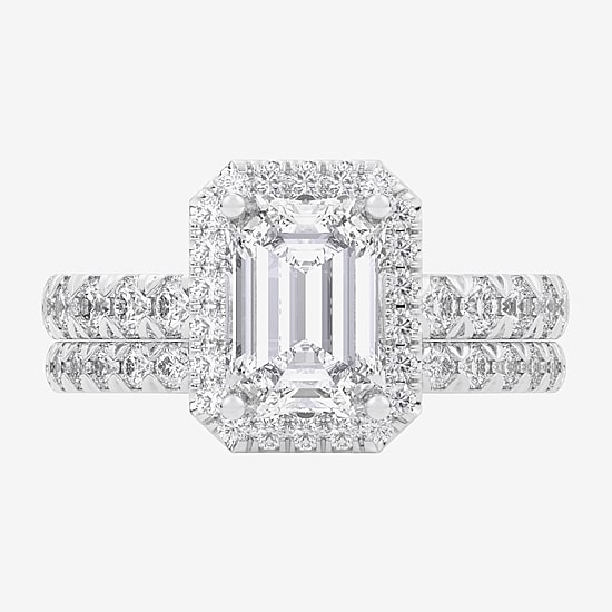 (G-H / Si1-Si2) Womens 1 5/8 CT. T.W. Lab Grown White Diamond 14K Gold Side Stone Halo Bridal Set
