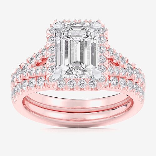 (G-H / Si1-Si2) Womens 1 5/8 CT. T.W. Lab Grown White Diamond 14K Gold Side Stone Halo Bridal Set, 9, Rose