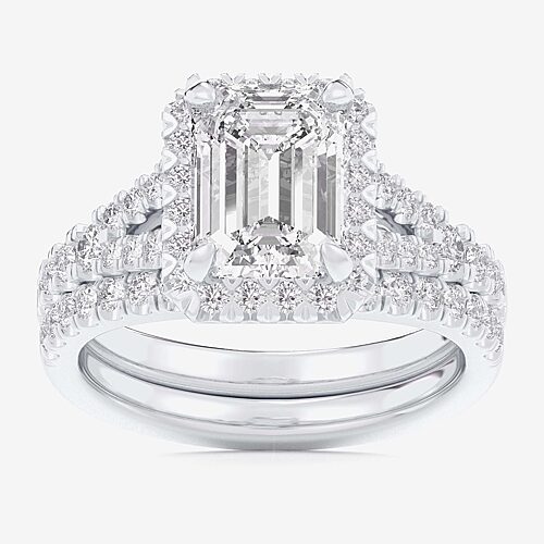 (G-H / Si1-Si2) Womens 1 5/8 CT. T.W. Lab Grown White Diamond 14K Gold Side Stone Halo Bridal Set, 9, White