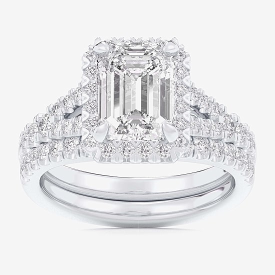 (G-H / Si1-Si2) Womens 1 5/8 CT. T.W. Lab Grown White Diamond 14K Gold Side Stone Halo Bridal Set