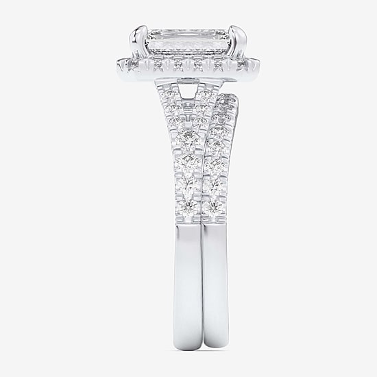 (G-H / Si1-Si2) Womens 1 5/8 CT. T.W. Lab Grown White Diamond 14K Gold Side Stone Halo Bridal Set