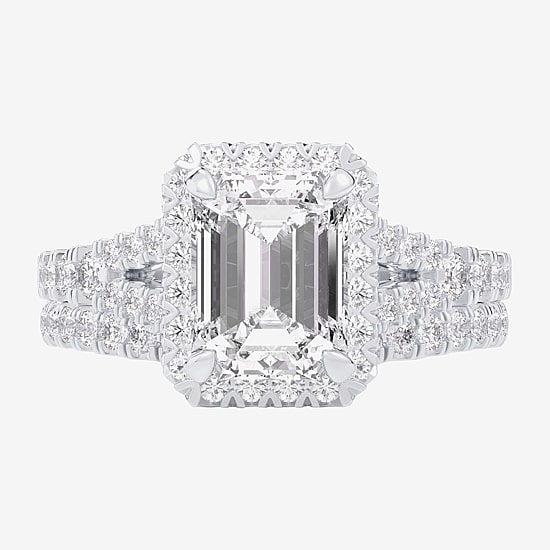 (G-H / Si1-Si2) Womens 1 5/8 CT. T.W. Lab Grown White Diamond 14K Gold Side Stone Halo Bridal Set