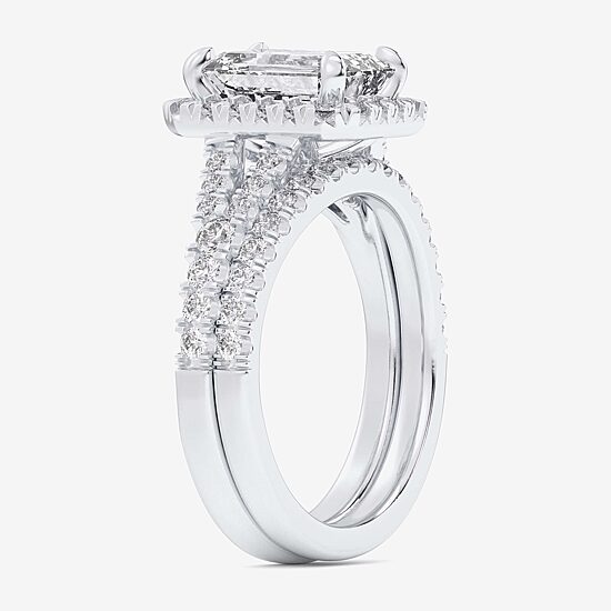 (G-H / Si1-Si2) Womens 1 5/8 CT. T.W. Lab Grown White Diamond 14K Gold Side Stone Halo Bridal Set