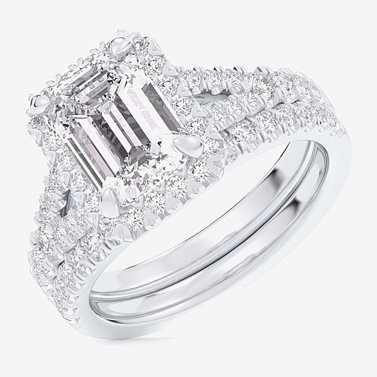 (G-H / Si1-Si2) Womens 2 7/8 CT. T.W. Lab Grown White Diamond 14K Gold Side Stone Halo Bridal Set