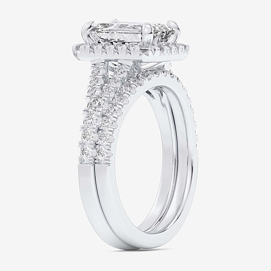 (G-H / Si1-Si2) Womens 2 7/8 CT. T.W. Lab Grown White Diamond 14K Gold Side Stone Halo Bridal Set