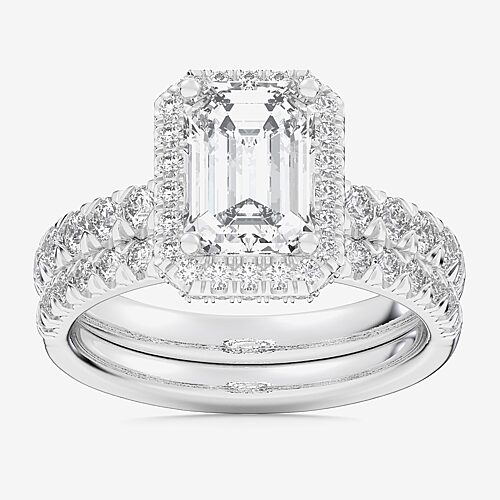 (G-H / Si1-Si2) Womens 3 CT. T.W. Lab Grown White Diamond 14K Gold Side Stone Halo Bridal Set, 8, White