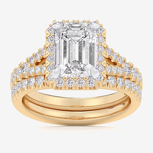 (G-H / Si1-Si2) Womens 4 CT. T.W. Lab Grown White Diamond 14K Gold Side Stone Halo Bridal Set, 9, Yellow