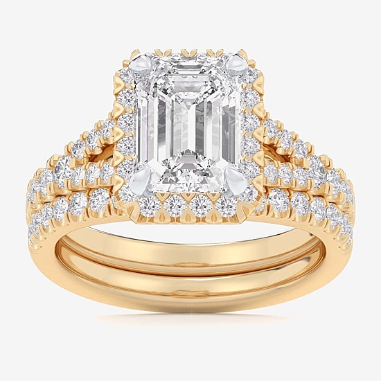 (G-H / Si1-Si2) Womens 4 CT. T.W. Lab Grown White Diamond 14K Gold Side Stone Halo Bridal Set