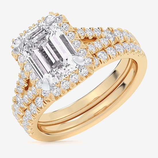 (G-H / Si1-Si2) Womens 4 CT. T.W. Lab Grown White Diamond 14K Gold Side Stone Halo Bridal Set