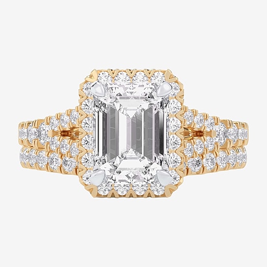 (G-H / Si1-Si2) Womens 4 CT. T.W. Lab Grown White Diamond 14K Gold Side Stone Halo Bridal Set